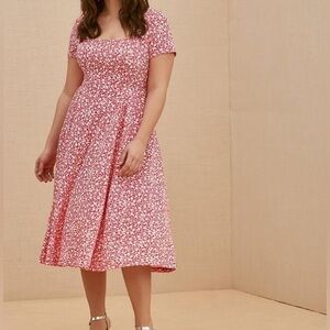 NWT Torrid Fuchsia Pink Floral Scuba Knit Midi Dress in Size 1/1X (14/16)